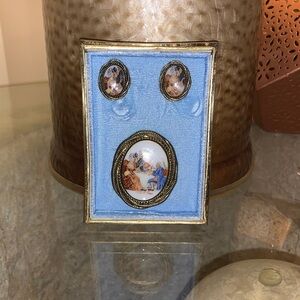Vintage Limoges Porcelain Brooch and Earring Set